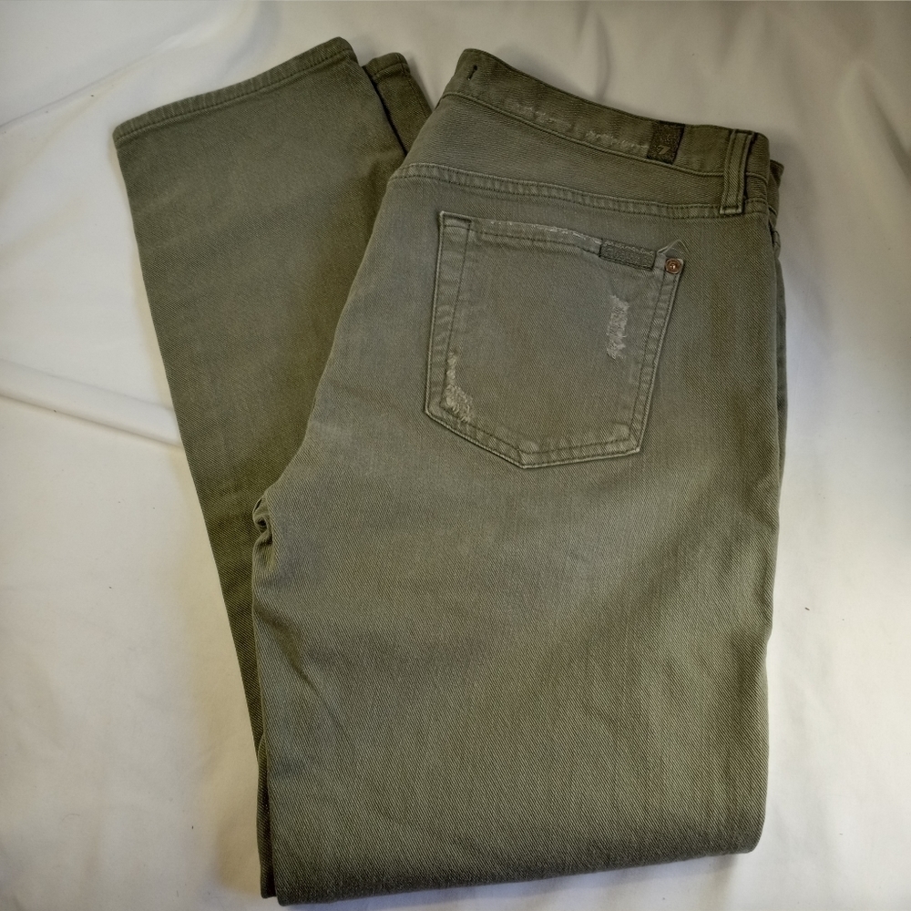 𝅺7 For All Mankind Green Denim Jeans Mens Size 30 Women's Size Large.
